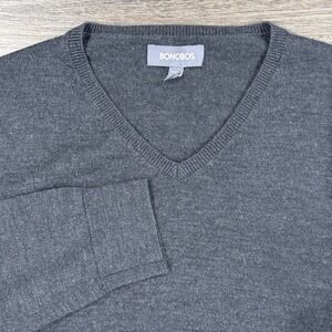Bonobos Sweater Charcoal Gray VNeck Medium 100% Merino Wool Pullover Lightweight